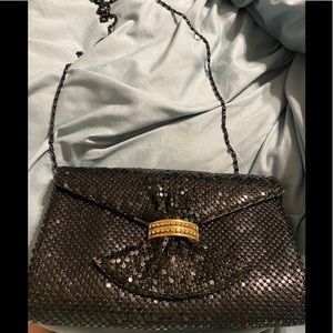 Evening dressy purse/mesh clutch with thin detachable chain strap magnetic clasp
